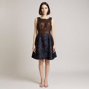 Anthropologie Hutch Lina Metallic Bronze and Navy Floral Sheath Dress